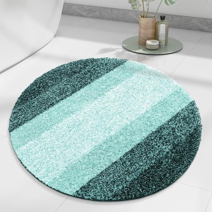 Arotive Microfiber Bathroom Rugs, Shaggy Soft and Absorbent Bath Rug, 24x24 | DarkGreen, Rubber Backing Thick Plush Machine Washable Dry Bath Mats for Bathroom, Tub and Shower, Round