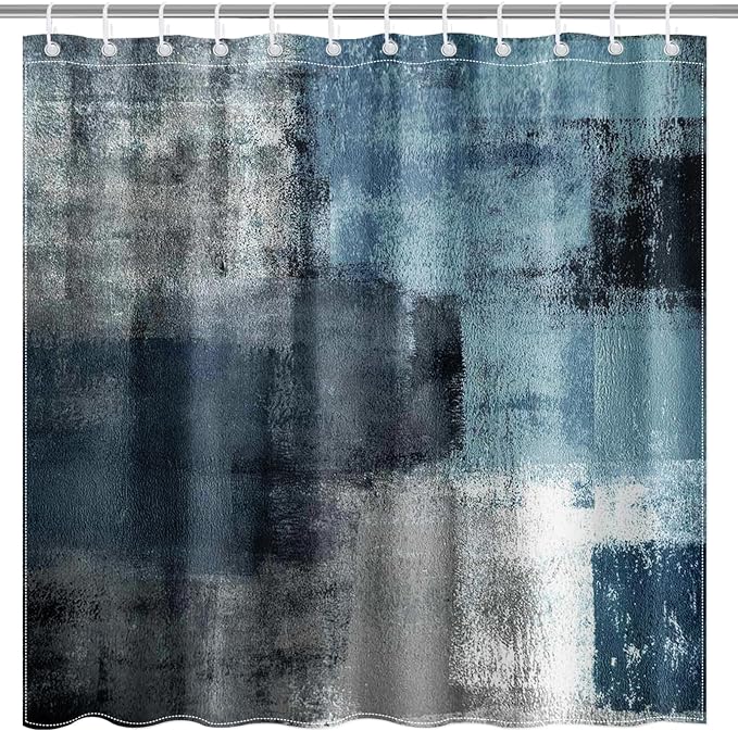 Mocsicka Abstract Shower Curtain Grey Abstract Art Painting Shower Curtain Bathroom Bathtub Curtain 72x72 Inch with 12 Hooks (Blue)