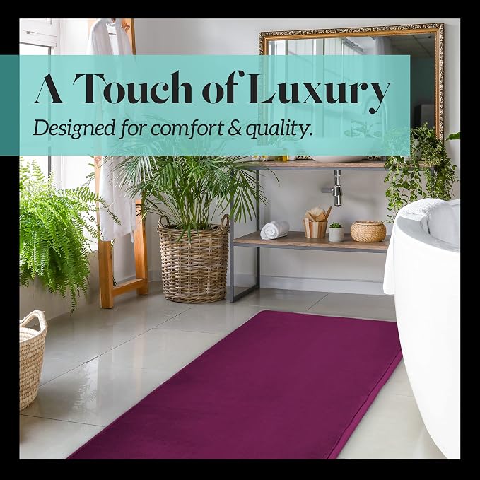 Memory Foam Bath Mat Non Slip Absorbent Super Cozy Velvet Bathroom Rug Carpet (22 inches X 42 inches, Eggplant)