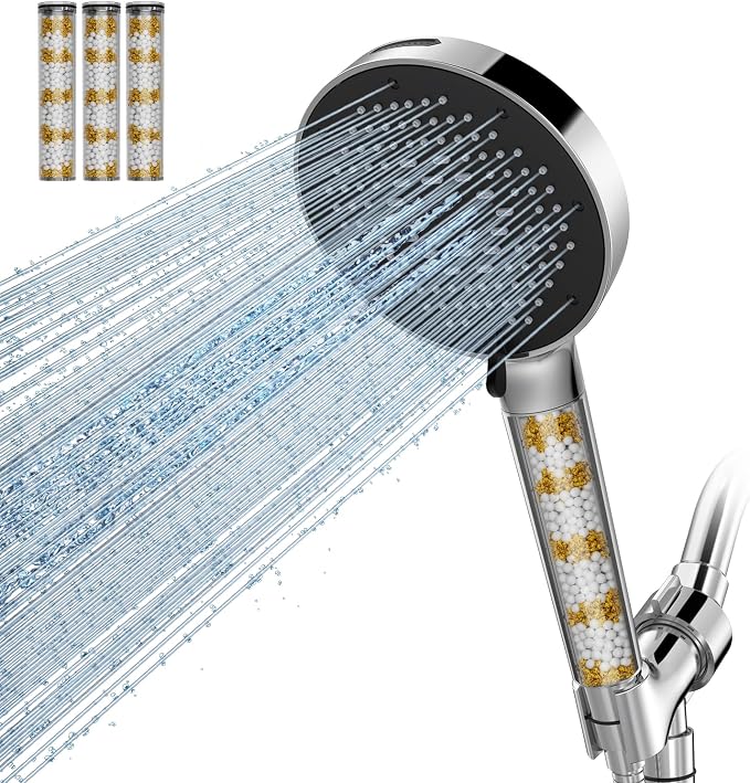 SR SUN RISE NSF Certified Filtered Shower Head with Handheld for Hard Water to Remove Chlorine High Pressure 9-Spray Setting (with Power Wash) Anti-Clog Nozzles (4 Filters, Chrome)