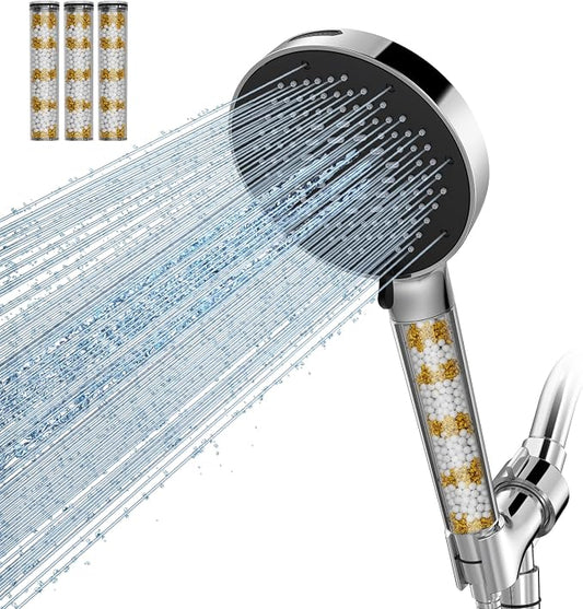 SR SUN RISE NSF Certified Filtered Shower Head with Handheld for Hard Water to Remove Chlorine High Pressure 9-Spray Setting (with Power Wash) Anti-Clog Nozzles (4 Filters, Chrome)