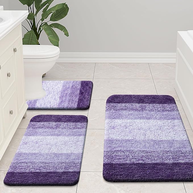 Arotive Microfiber Bathroom Rugs, Soft Absorbent Contour Toilet Rugs, 24x20 | DarkPurple, Rubber Backing Thick Plush Machine Washable Dry Bath Mats for Toilet Base, U-Shape