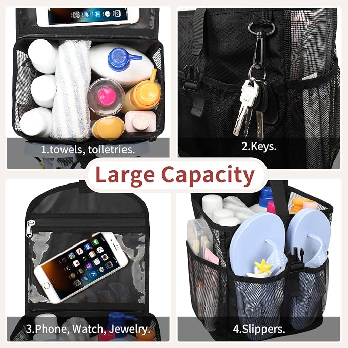 Ethereal Hanging Mesh Shower Caddy Portable for College Dorm Room Essentials, Large Capacity Shower Bag for Guys/Girls, for Beach, Swimming, Gym