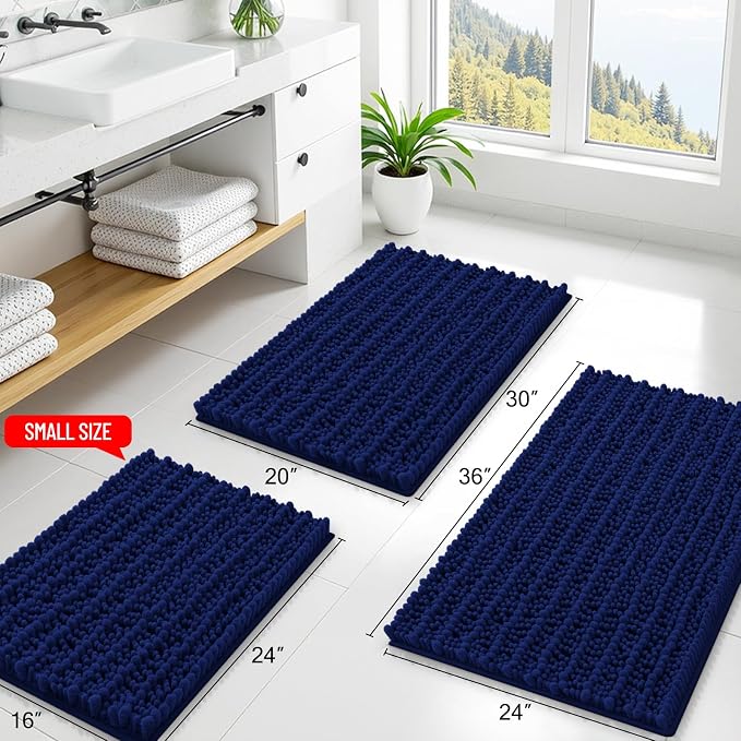 Smiry Bathroom Rugs 59X35, Extra Soft Rubber Backing Chenille Bath Mats | Navy Blue Machine Washable Non Slip Quick Dry Bath Mats for Bathroom Floor, Tub, Shower, Home Decor Accessories