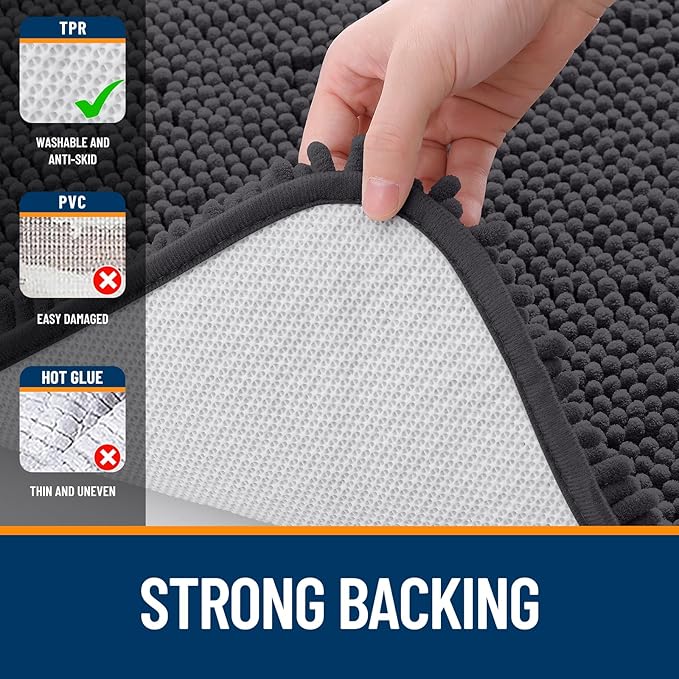 OLANLY Bathroom Runner Rugs 40x24, Extra Soft Absorbent Chenille Bath Rugs | Dark Grey, Quick-Drying Rubber Backing, Washable Long Bath Mat for Bathroom Floor, Tub and Shower, Home Decor Accessories