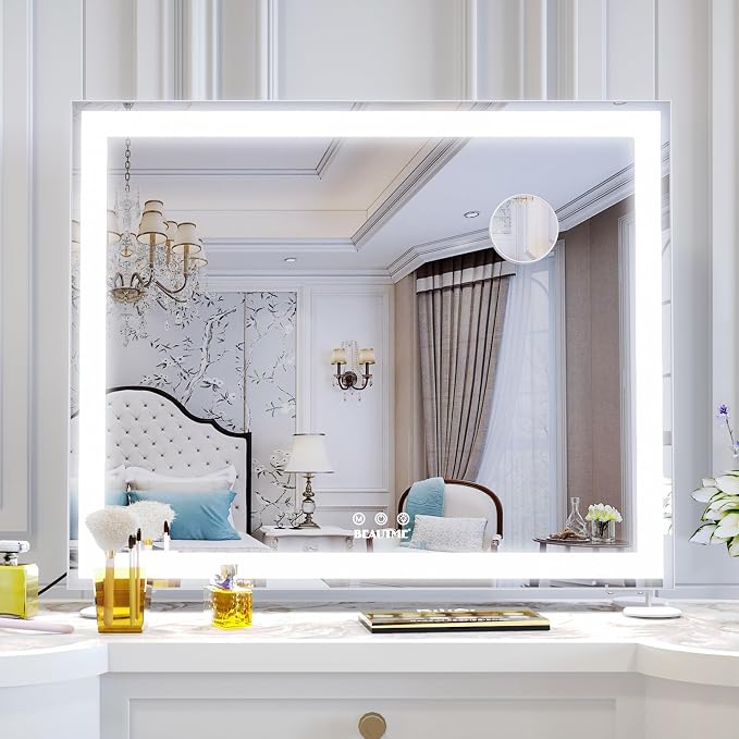 Vanity Mirror with Lights for Tabletop,Hollywood Lighted Makeup Mirror for Dressing Room & Bedroom,Big Desk Mirror Vanity (600×507×150mm)