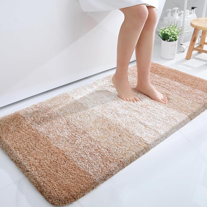 OLANLY Bathroom Runner Rug 45x27, Extra Soft Absorbent Microfiber Bath Rugs | Beige, Non-Slip Quick-Drying Rubber Backing, Machine Washable Long Bath Mat for Floor, Tub and Shower, Home Decor Accessories
