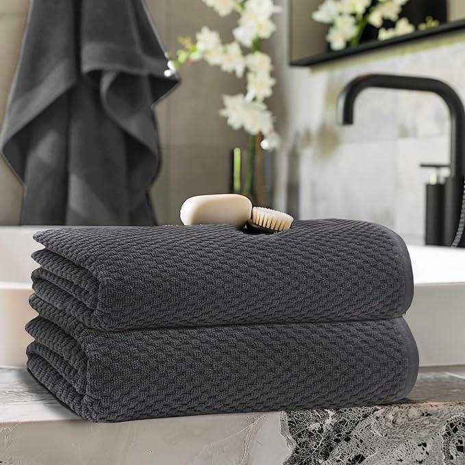 COTTON CRAFT Euro Spa Waffle Weave Bath Sheets - Set of 2 Grey Towel Sheets | Pure 100% Ringspun Cotton Oversized Luxurious Towel Set - Soft Plush Super Absorbent Low Lint Quick Dry - 35 x 70 inches