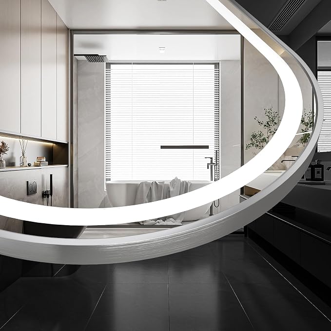Arched Bathroom Mirror 30"x40", Silver, LED Tempered Glass | arch led bathroom mirror silver wall mounted vanity lighted tempered glass dimmable anti fog metal frame