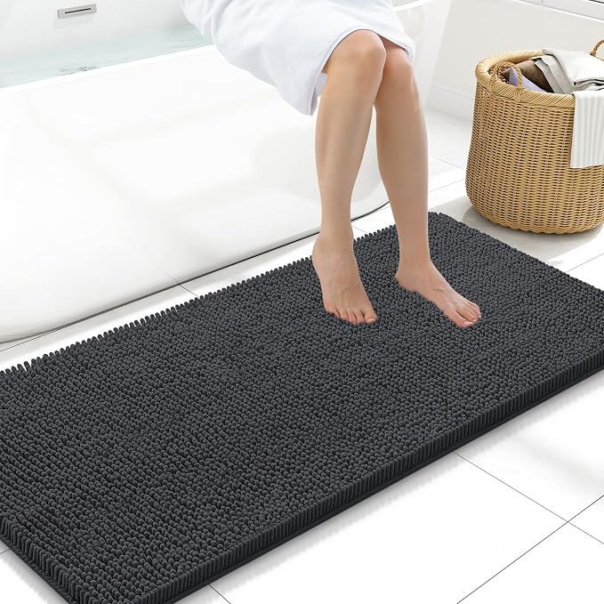 Arotive Bathroom Rugs 47x20, Soft Absorbent Shaggy Chenille Bath Rugs | Dark Grey, Machine Washable Rubber Backing Bath Mats for Bathroom Floor Tub and Shower Home Decor Accessories