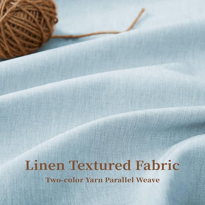 Extra Long Scalloped Linen Textured Shower Curtain, 72x96, Fog Blue | Extra Tall Size, 230GSM Waterproof Polyester, Heavy Duty Fabric, 12 Plastic Hooks, Boho Farmhouse Style, Machine Washable