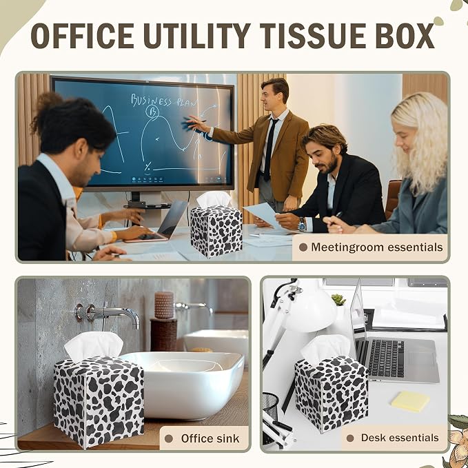 Black Cow Print Decorative Leather Tissue Box Cover - Cute Tissue Holder Gifts for Women and Friends Funny Unique for Home Decor Decorative for Kids Room Kitchen Bathroom Office