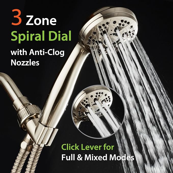 AquaDance High Pressure 6-Setting Full Brushed Nickel Handheld Shower Head with Stainless Steel Hose. Officially Independently Tested to Meet Strict US Quality & Performance Standards! | Anti-clog Jets, Premium Stainless Steel Hose & Adjustable Bracket...