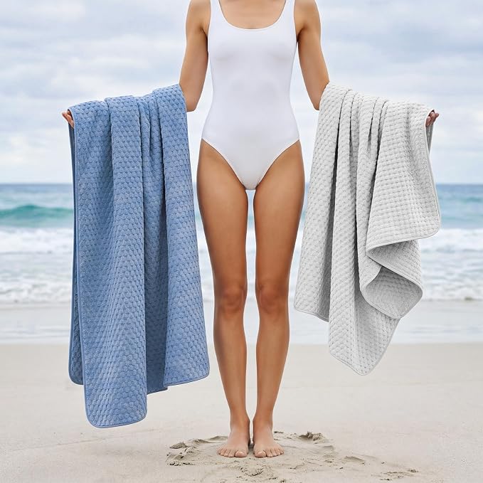 REDKISS Blue Gray Microfiber Bath Towel Large, 31”x 61” 4 Pack | Super Absorbent, Quick Dry, Super Soft, Lint Free, Fluffy Towel for Bathroom, Spa, Gym, Travel, Dorm, Ideal Everyday Use