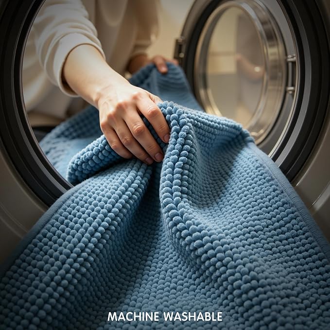 SUBRTEX Bathroom Rugs, 20" x 32" Chenille Bath Rug Soft Short Plush Bath Mat Soft Shower Mat Water Absorbent Shower Mat Quick Dry Machine Washable, Stone Blue