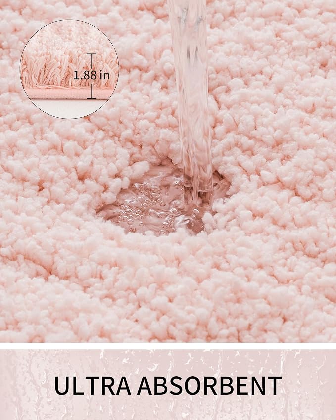 Bathroom Rugs Non Slip Washable 48x24, Ultra Thick Soft Microfiber Absorbent Bath Mats, High Density Foam Latex Non Slip Backing Bath Rugs, Fluffy Floor Carpet for Tub&Shower, Sakura
