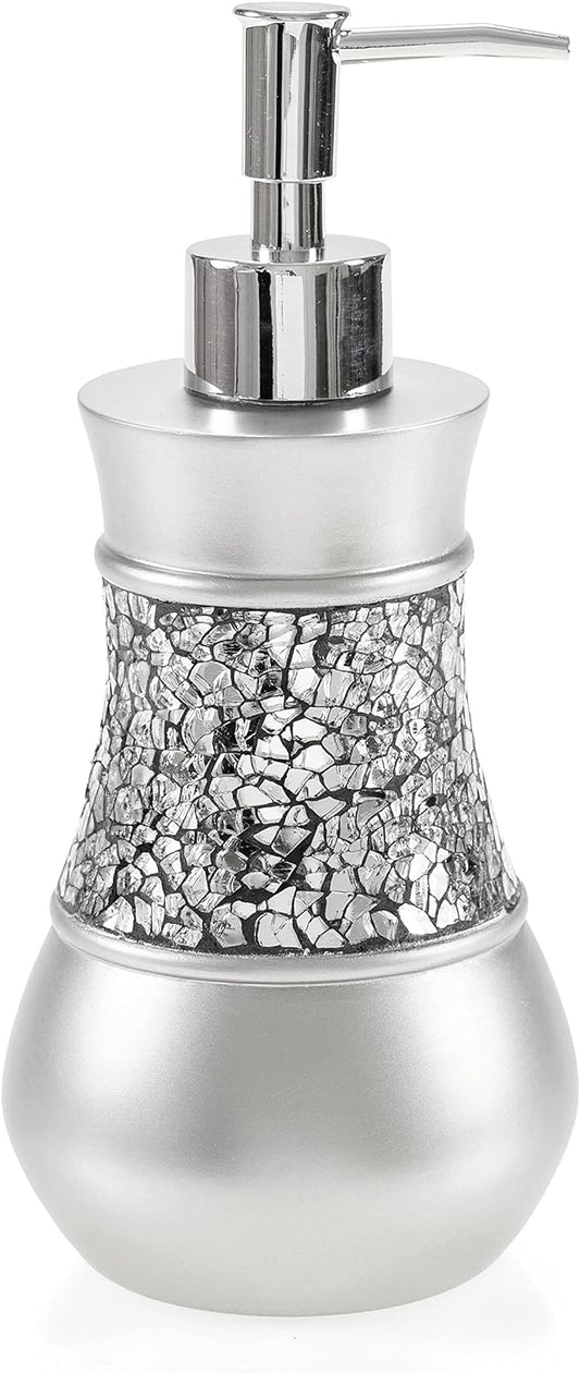 Creative Scents Crackled Glass Silver Hand Soap Dispenser for Bathroom, | Decorative Countertop Lotion Dispenser, Elegant Liquid Soap Dispenser with Sturdy Pump for Classic Bathroom Décor
