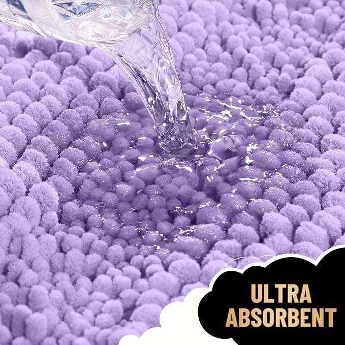 OLANLY Thick Small Bathroom Rugs 24x16, Soft Chenille Bath Rugs, Lavender | Rubber Backing, Machine Wash, Extra Absorbent Striped Bath Mats for Bathroom Floor, Tub and Shower, Home Decor Accessories