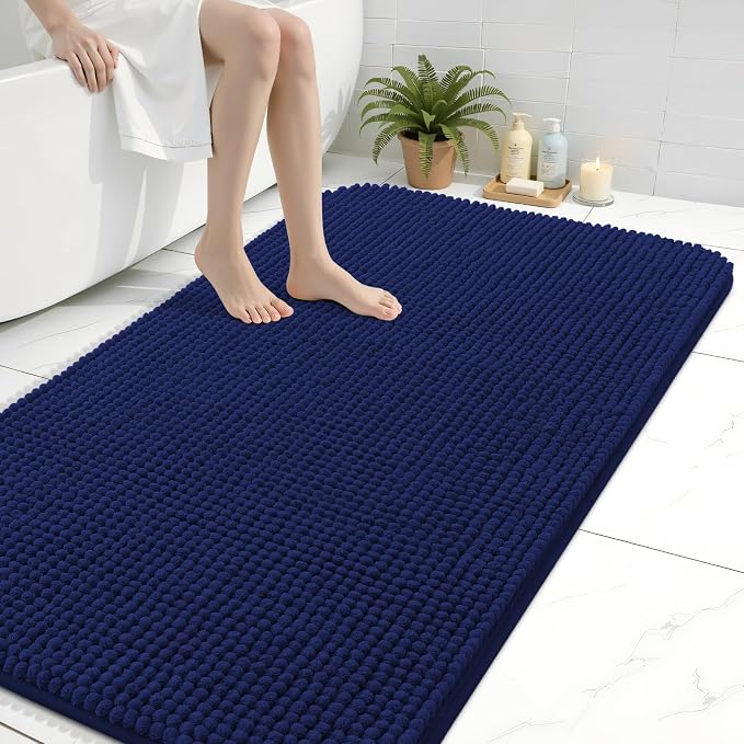 Arotive Chenille Bathroom Rugs 47x32, Soft Absorbent Bath Mat, Navy | Rubber Backing, Machine Washable Dry Bath Mats for Bathroom Floor, Tub and Shower, Home Decor Accessories