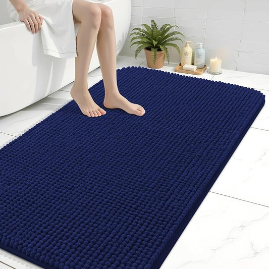 Arotive Chenille Bathroom Rugs 47x32, Soft Absorbent Bath Mat, Navy | Rubber Backing, Machine Washable Dry Bath Mats for Bathroom Floor, Tub and Shower, Home Decor Accessories