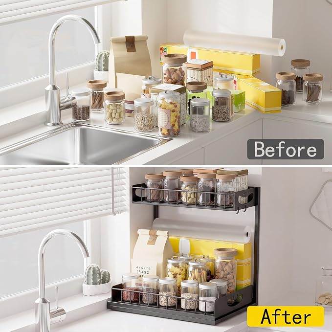 Under Sink Organizer with Pull-Out Drawers,Kitchen Sink Organizer,2 Tier Bathroom Organizers And Storage,Bathroom Accessories Set,Black 2 Pack