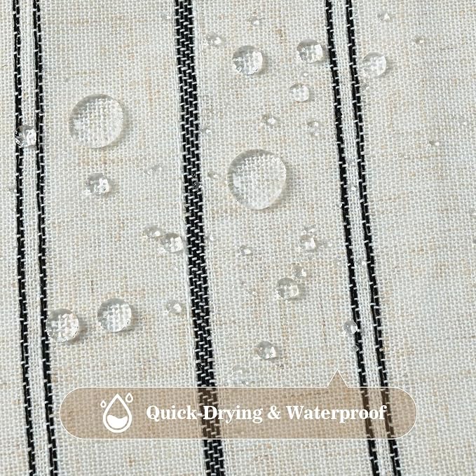 Yinhua Farmhouse Linen Shower Curtain with Ruffle, Black Striped Waterproof Shower Curtains for Bathroom, Country Vintage Bath Curtain with 12 Metal Hooks, Weighted Washable Fabric, 72" W x 84" L