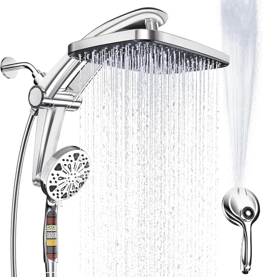 Rain Shower Head with filtered Handheld High Pressure rainfall Shower Heads with Handheld Spray Combo Adjustable one-piece stand daul shower head Built-in Magnetic Docking and Power Jets | Dual shower heads; one-piece bracket adjusts height and angle; ...