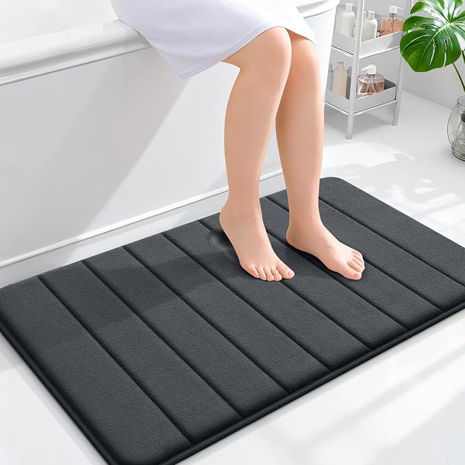 OLANLY Memory Foam Bath Mat 36x24, Super Soft and Absorbent Bathroom Rugs | Dark Gray, Quick Dry Bath Rug, Machine Washable Shower Floor Mats, Bathmat Carpet for Bathroom Floor, Tub and Shower