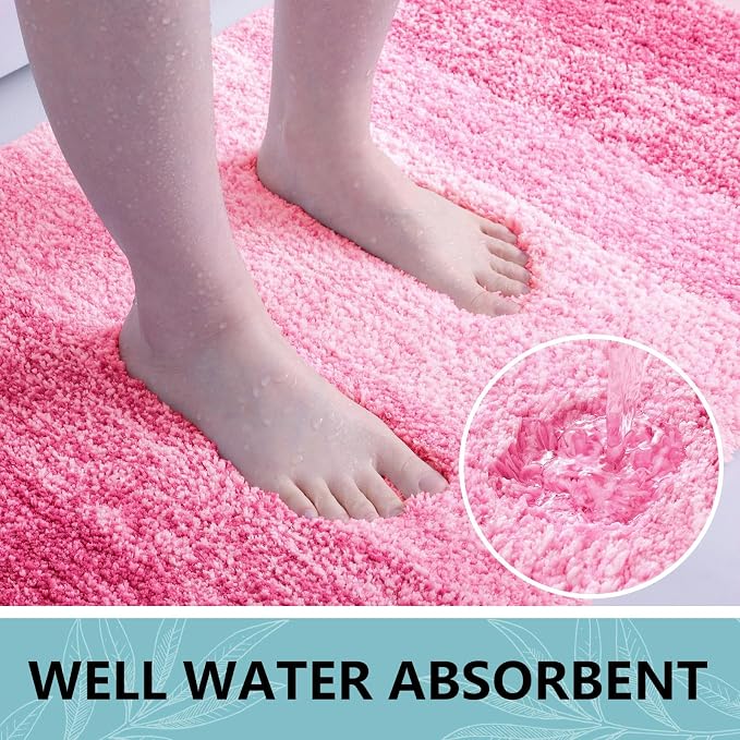 Arotive Microfiber Bathroom Rugs, Shaggy Soft and Absorbent Bath Rug, 24x24 | Pink, Rubber Backing Thick Plush Machine Washable Dry Bath Mats for Bathroom, Tub and Shower, Round