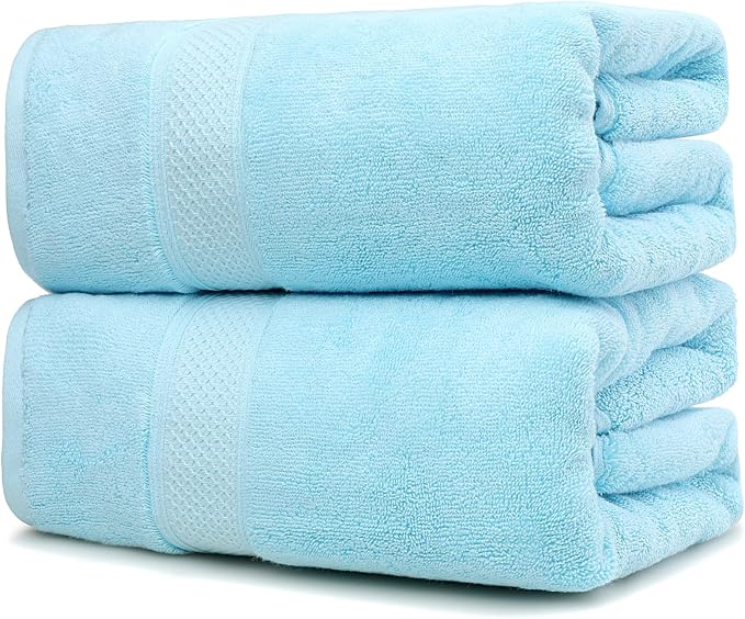 Fluffy Cotton Bath Towels Set650GSM,2-Piece Set, Thickened and Enlarged(31.5x63 inches),Super Absorbent,Soft,Suitable for Hotel, Bathroom, Swimming Pool, SPA,Gift (Sky Blue)