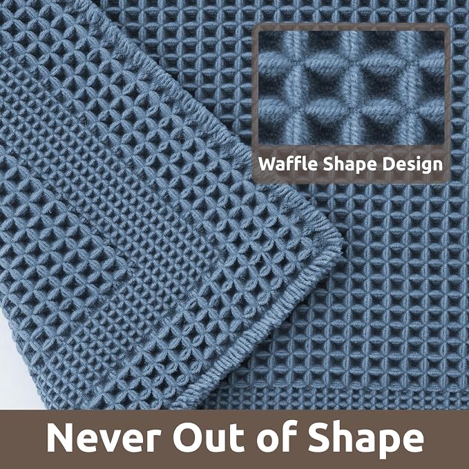 AMOAMI Waffle Bath-Mat, Absorbent Bath Mats for Bathroom Non Slip, Machine Washable Bathroom Rugs with Tassels Ultra Soft Boho Bath Rugs for Floor 2'x4'(24"x48") Blue