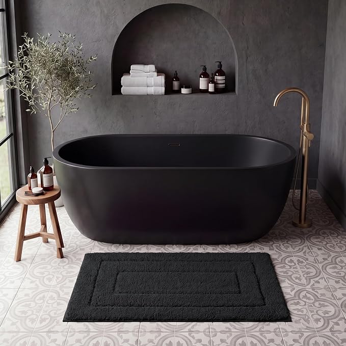 GRANNY SAYS Black Bathroom Rug 36" x 24", Non-Slip Microfiber Bath Mat | Ultra-soft, durable TPR backing for reliable grip, fast water absorption, machine washable for Vanity, Shower, Tub