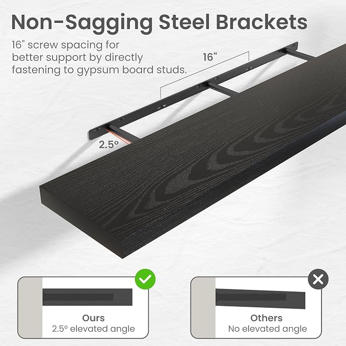 36 in Floating Shelves for Wall Decor Color Black,Pack 2 | Modern floating shelves for living room,bedroom,kitchen and bath.Organize & display books,photos and decor.easy mount,sturdy.