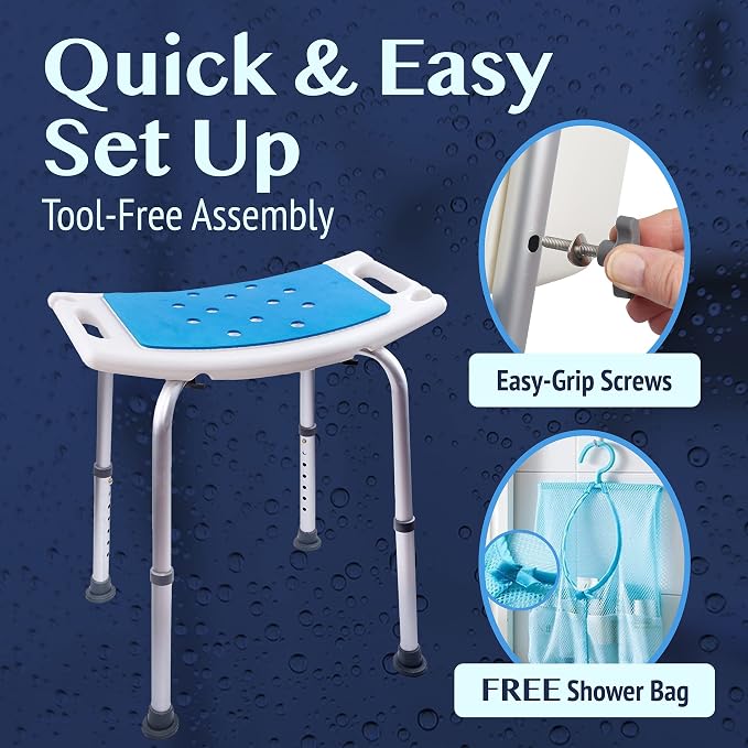 Shower Seat for Inside Shower - Bath Stool, Medical Shower Chairs for Seniors, Elderly, Handicap & Disabled - Adjustable Support Shower Bench w/Handles for Bathtub