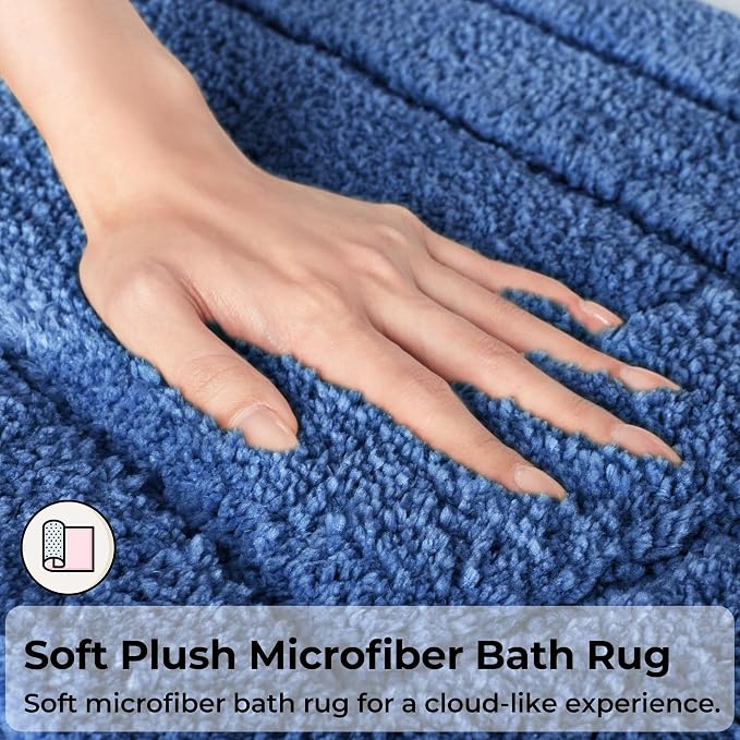 GRANNY SAYS Blue Bathroom Runner Rug 24" x 59", Soft Microfiber Bath Mat | Non-Slip long rug with TPR Backing, Absorbent, Machine Washable Extra Large Bath Rugs for Double Vanity, Shower, Tub
