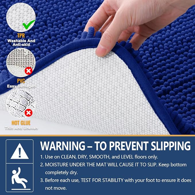 Arotive Bathroom Rugs 30x20, Soft Absorbent Shaggy Chenille Bath Rugs | Royal Blue, Machine Washable Rubber Backing Bath Mats for Bathroom Floor Tub and Shower Home Decor Accessories