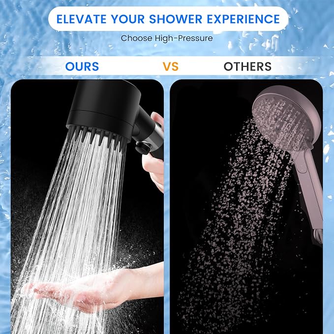 Filtered Shower Head with Handheld,High Pressure Shower Heads with Filters | ON/OFF Switch,4 Spray,Built-in Power Wash,Detachable Showerhead,Silicone Massage Brush,Balck,Water Softener