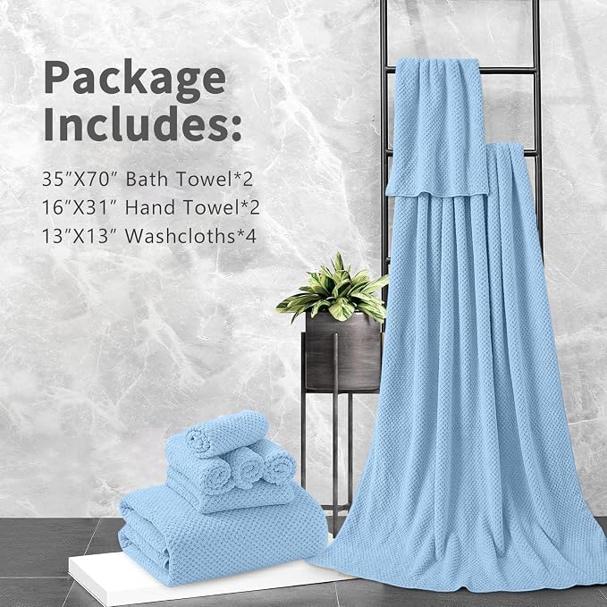 8 Piece Bathroom Towel Set Blue |2 Oversized Large Bath Towels Sheet,2 Hand Towels and 4 Washcloths| 600GSM Ultra Soft Luxury Premium Towel Set Highly Absorbent Quick Dry Hotel Towel Collection