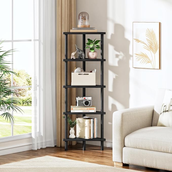 HOOBRO Corner Shelf Stand, 5-Tier Bamboo Corner Bookshelf, Plant Display, Corner Bookcase, Multipurpose Shelving Unit for Small Space, Living Room, Easy Assembly, BK124CJ01