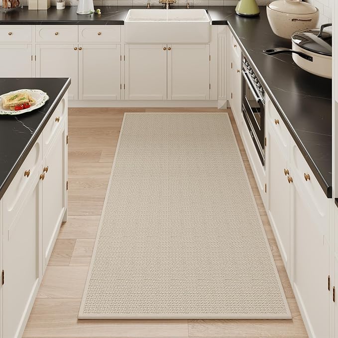 Mecko 24"x48" Bath Mat, Absorbent Quick Dry Bathroom Floor Mats Oatmeal | Upgraded Thin Cozy Cloth Bathroom Mat Fit Under Door, Rubber Non-Slip Bathroom Rug for Bathtub, Sink, Shower Room