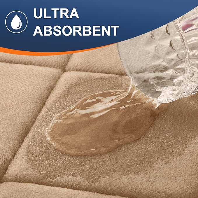 OLANLY Memory Foam Bath Mat 36x24, Ultra Soft and Absorbent Bathroom Rugs | Tan, Quick Dry, Machine Washable Shower Bath Rugs, Comfortable Bath Carpet for Bathroom Floor, Tub and Shower
