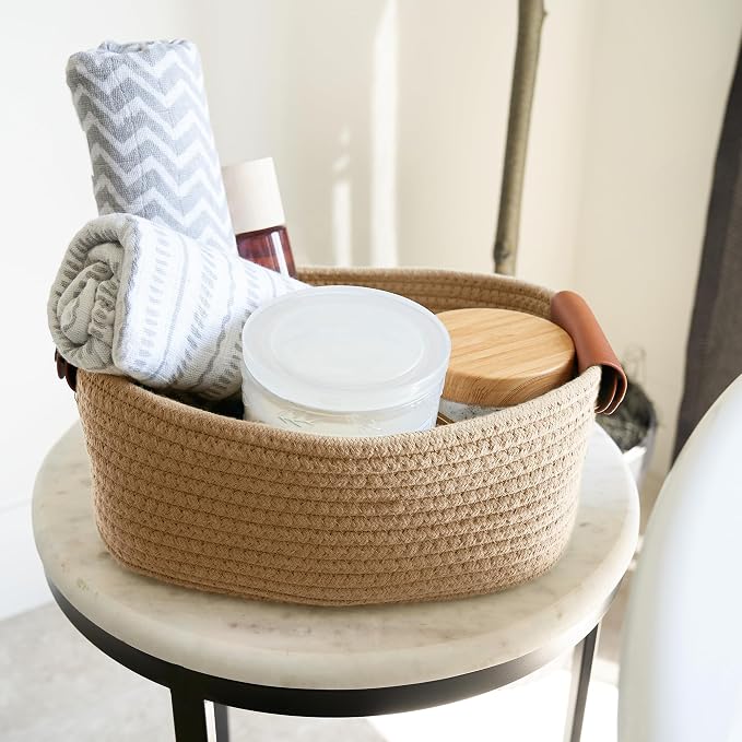 Beautiful Storage Basket Set of 5 - Sturdy Jute Rope Baskets for Shelves | Perfect for Organizing Your Home - Quality Storage Bins Easily Fit with Any Nursery or Bedroom Decor