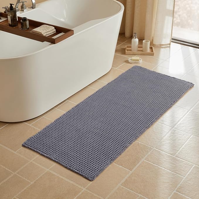 Triohero Waffle Runner Rug Bathroom, Long Boho Bath Mat, 24x60 Dark Grey | Super Absorbent Quick Dry Bath Rug, Non-Slip Backing, Soft Waffle Washable Farmhouse Bathroom Mats, Tub, Shower & Home Decor