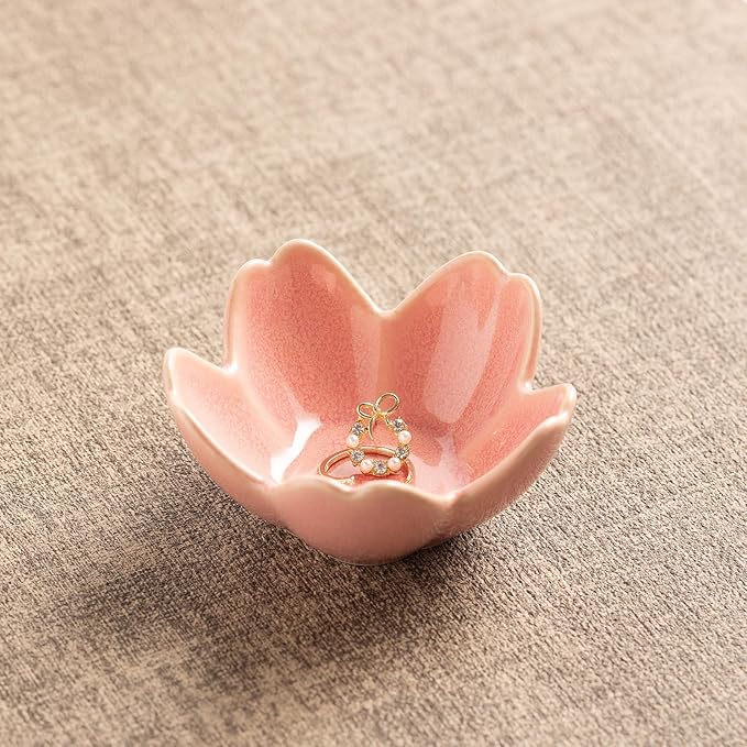 Flower Ceramic Jewelry Dish, Floral Ring Holder Tray | Petite bowl keeps rings, earrings, keys, and keepsakes visible on vanities or dressers, making a sweet gift for women