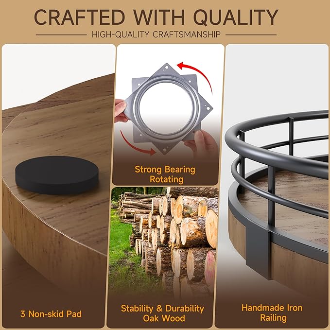 AMH 10-Inch Farmhouse Oak Lazy Susan Cabinet Organizer, Walnut Finish | Smooth rotating oak tray with walnut finish for dining tables, kitchen counters, pantries and cabinet storage.