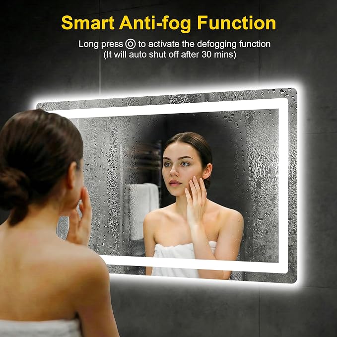 LED Bathroom Mirror with Lights, 24"x40" Lighted Vanity Mirror for Wall | Anti-Fog, Dimmable 3 Color Light, Backlit+Frontlit, Shatterproof Tempered Glass, Memory Function