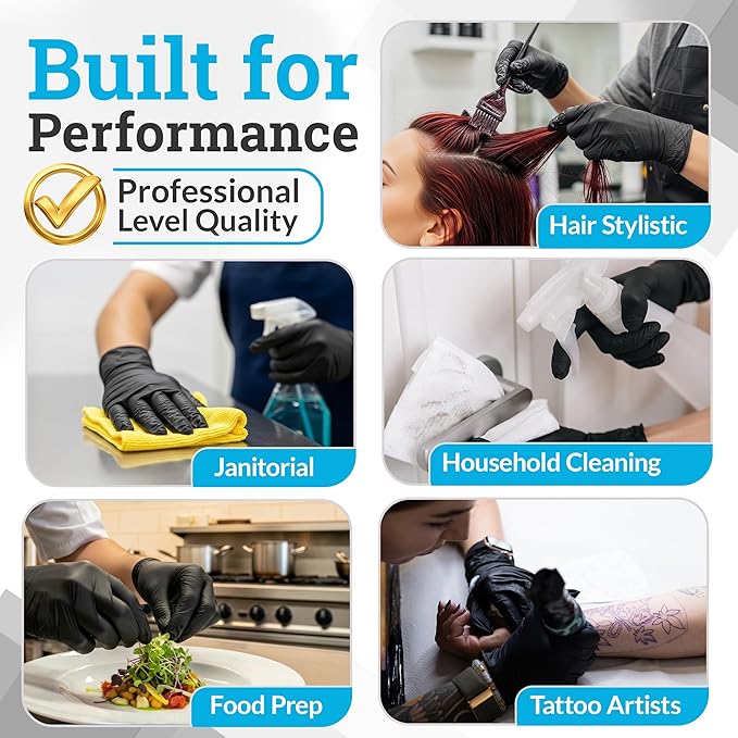 Hand-E Touch Black Nitrile Disposable Gloves Medium, 50 Count - BBQ, Tattoo, Hair Dye, Cooking, Mechanic Gloves - Powder and Latex Free