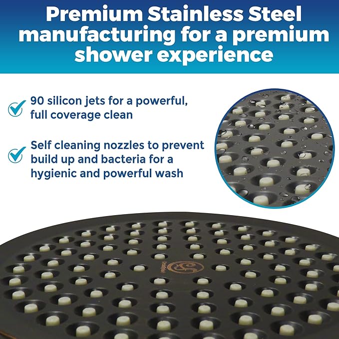 Shower Head - High Pressure 2.5 GPM - Oil Rubbed Bronze | Anti-clog silicone nozzles, removable restrictor, easy-clean fixed replacement