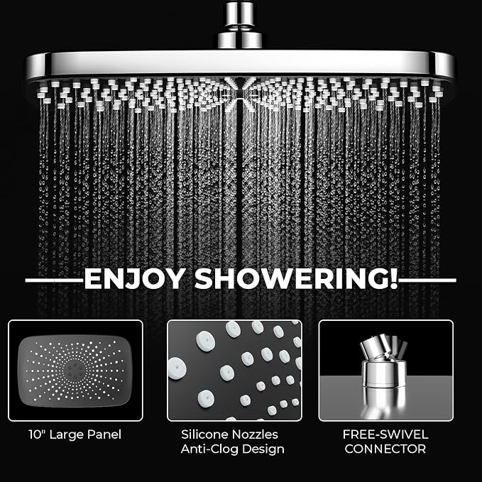 Chrome Rain Shower Head with Handheld Shower Head, 5 Spray Modes | High-Pressure Dual Shower Combo, Multi-Spray Handheld, 15-Inch Metal Extension Arm, Detachable Design for Easy, Flexible Use