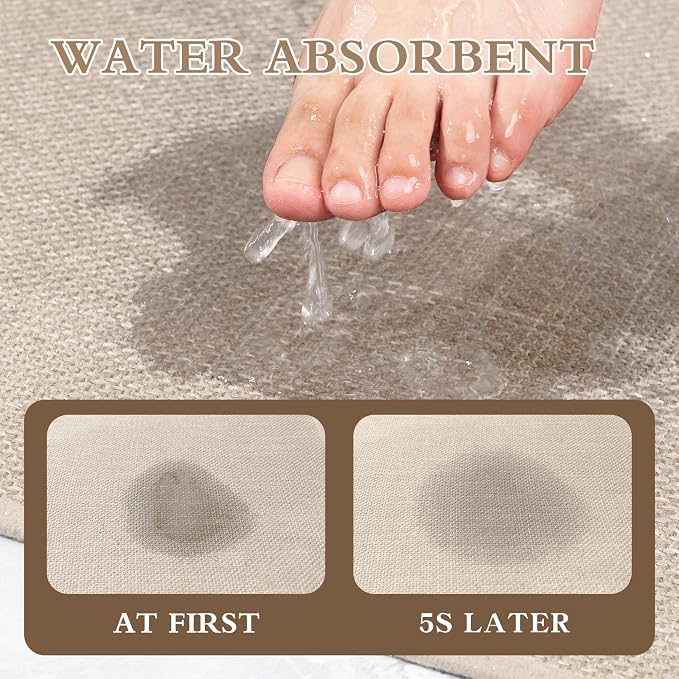 Bathroom Rugs Mat 47x25, Ultra Thin Non Slip Bath Mat Large Quick Dry Absorbent Bath Mat for Bathroom Floor, (Light Beige, 47"x25")
